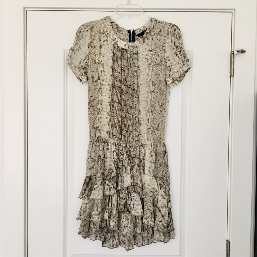 AQUA Snake Printed Ruffle Skirt Dress